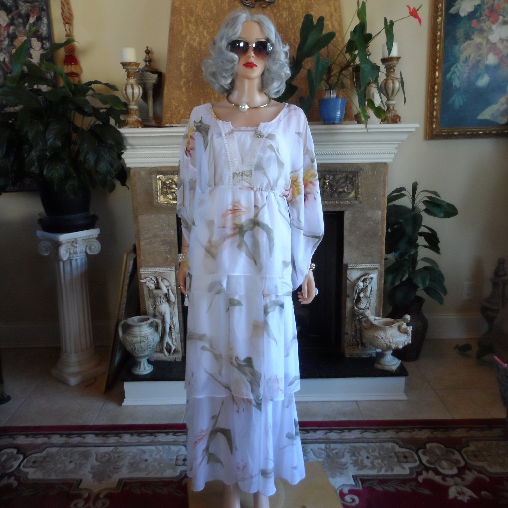 White House Black Market White Floral Chiffon Strapless Set Maxi Dress Size S